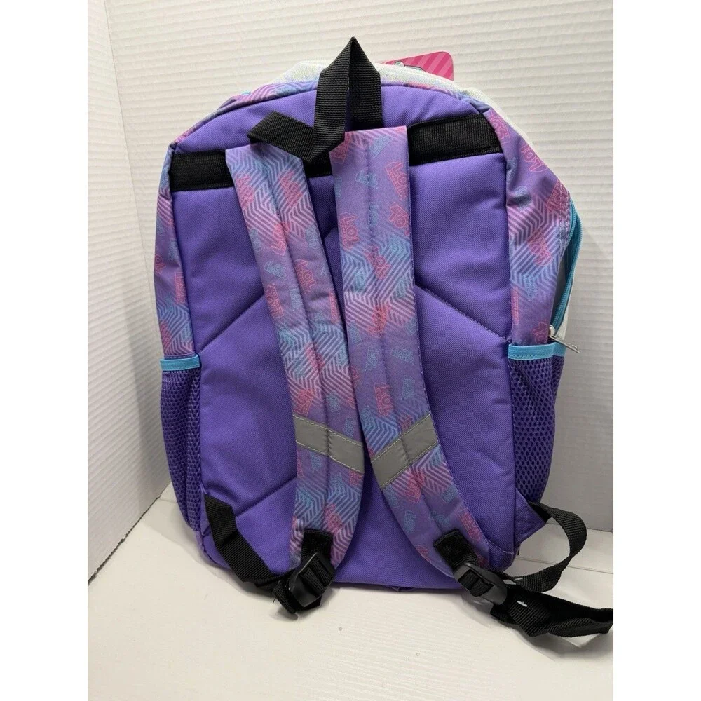 LOL Surprise Backpack 17” Book Bag Purple Shiny With Laptop Sleeve And Pockets